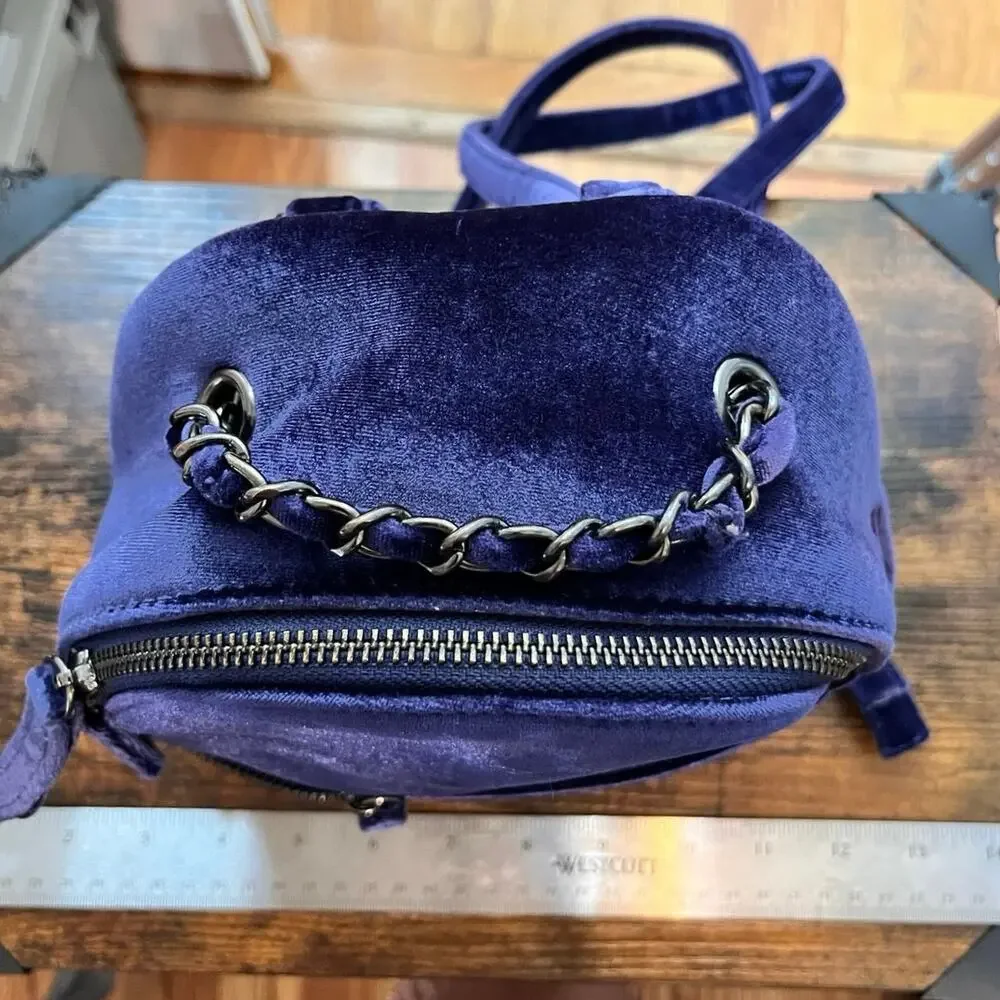 Neiman Marcus Royal Purple Blue Velvet Adjustable Shoulder Strap Mini Backpack